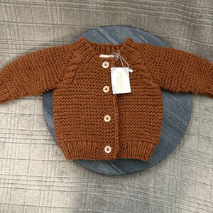 Huggalugs Chunky Garter Knit Baby Button Cardigan Chestnut Brown 12-18m NEW